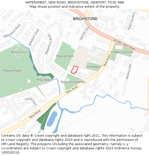 WATERSMEET, NEW ROAD, BRIGHSTONE, NEWPORT, PO30 4BB: Location map and indicative extent of plot