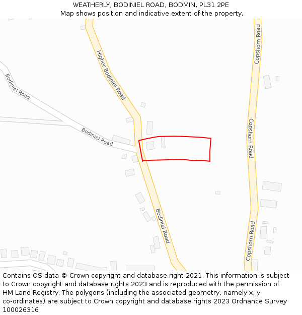 WEATHERLY, BODINIEL ROAD, BODMIN, PL31 2PE: Location map and indicative extent of plot