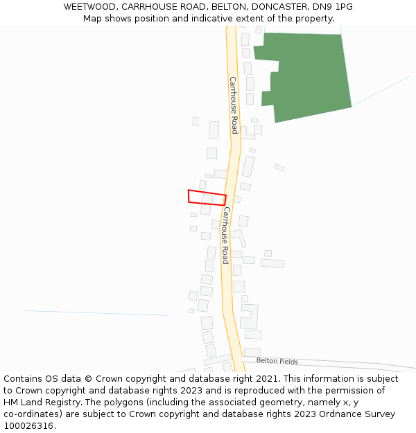 WEETWOOD, CARRHOUSE ROAD, BELTON, DONCASTER, DN9 1PG: Location map and indicative extent of plot