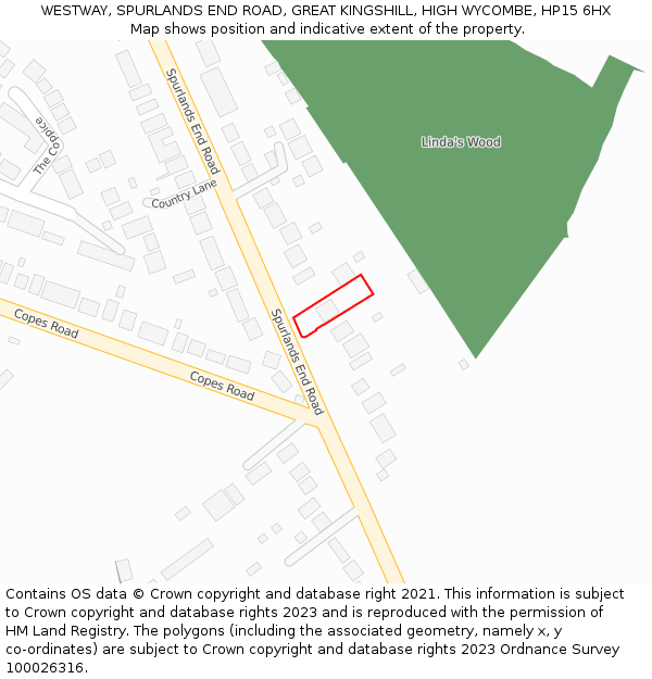 WESTWAY, SPURLANDS END ROAD, GREAT KINGSHILL, HIGH WYCOMBE, HP15 6HX: Location map and indicative extent of plot