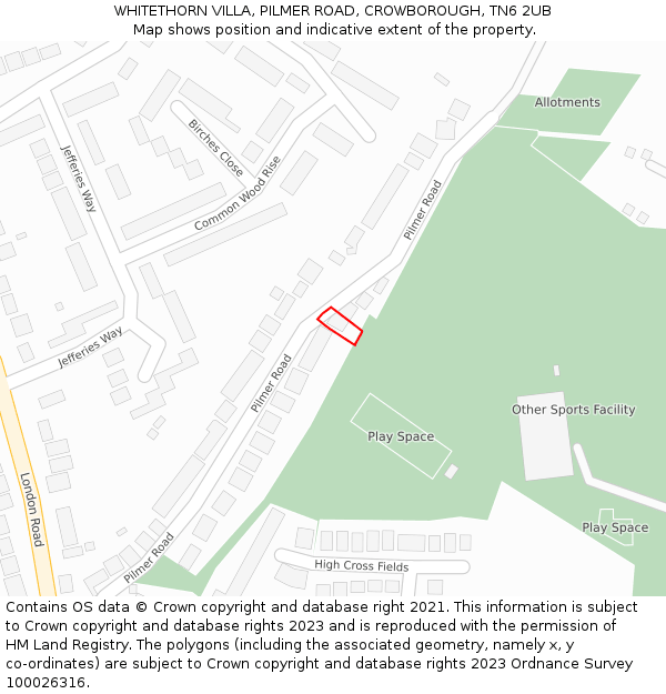 WHITETHORN VILLA, PILMER ROAD, CROWBOROUGH, TN6 2UB: Location map and indicative extent of plot