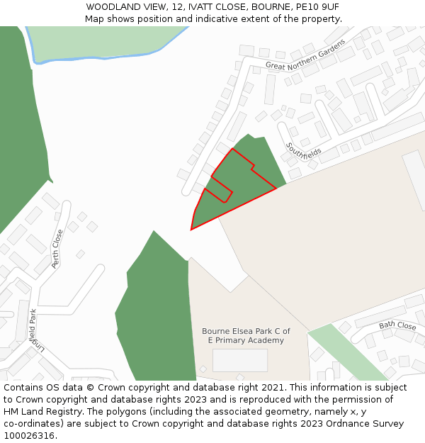 WOODLAND VIEW, 12, IVATT CLOSE, BOURNE, PE10 9UF: Location map and indicative extent of plot