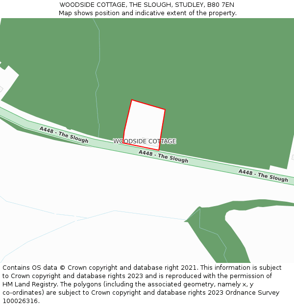 WOODSIDE COTTAGE, THE SLOUGH, STUDLEY, B80 7EN: Location map and indicative extent of plot