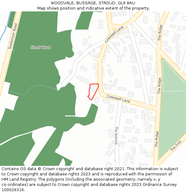 WOODVALE, BUSSAGE, STROUD, GL6 8AU: Location map and indicative extent of plot