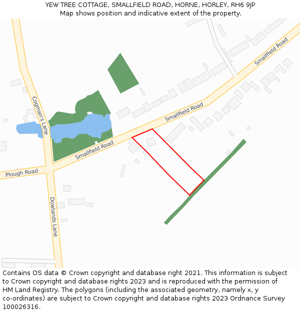 YEW TREE COTTAGE, SMALLFIELD ROAD, HORNE, HORLEY, RH6 9JP: Location map and indicative extent of plot