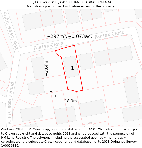 1, FAIRFAX CLOSE, CAVERSHAM, READING, RG4 6DA: Plot and title map