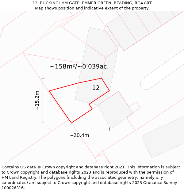 12, BUCKINGHAM GATE, EMMER GREEN, READING, RG4 8RT: Plot and title map