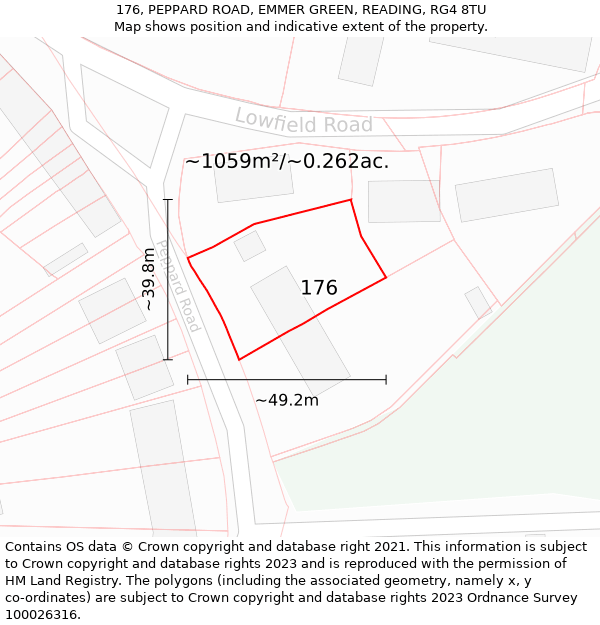 176, PEPPARD ROAD, EMMER GREEN, READING, RG4 8TU: Plot and title map