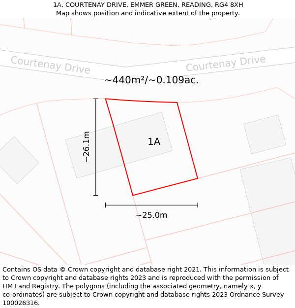 1A, COURTENAY DRIVE, EMMER GREEN, READING, RG4 8XH: Plot and title map