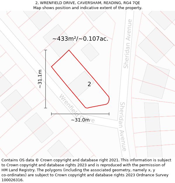 2, WRENFIELD DRIVE, CAVERSHAM, READING, RG4 7QE: Plot and title map