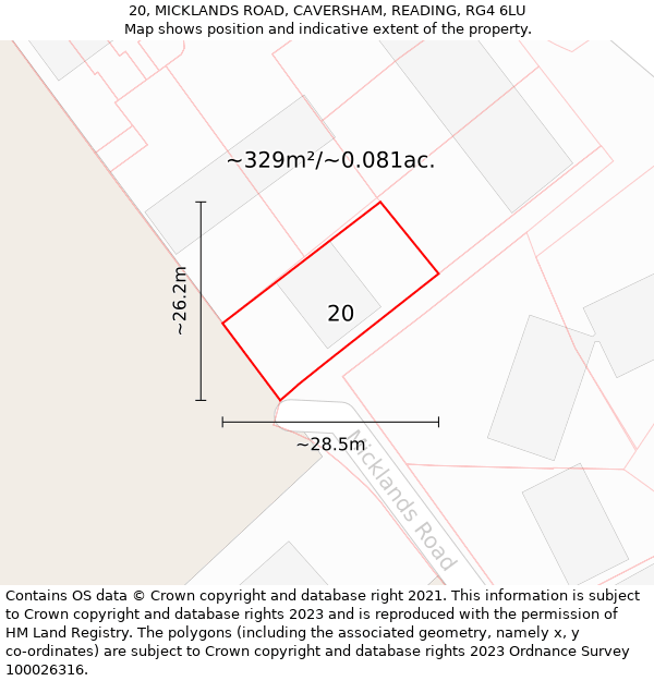 20, MICKLANDS ROAD, CAVERSHAM, READING, RG4 6LU: Plot and title map