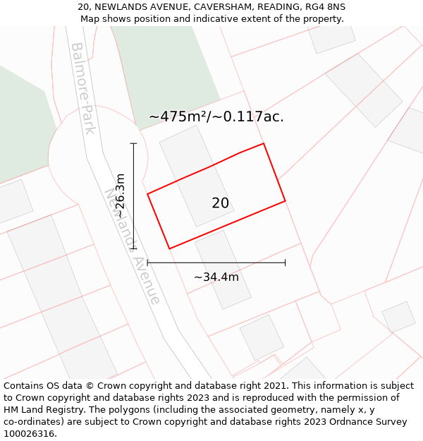 20, NEWLANDS AVENUE, CAVERSHAM, READING, RG4 8NS: Plot and title map