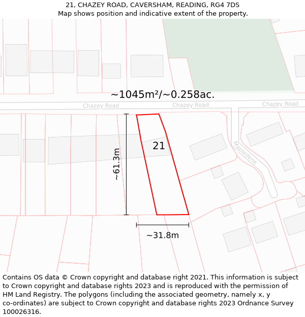 21, CHAZEY ROAD, CAVERSHAM, READING, RG4 7DS: Plot and title map