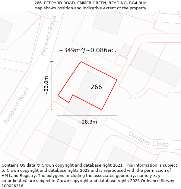 266, PEPPARD ROAD, EMMER GREEN, READING, RG4 8UA: Plot and title map