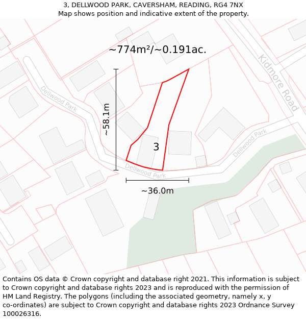 3, DELLWOOD PARK, CAVERSHAM, READING, RG4 7NX: Plot and title map