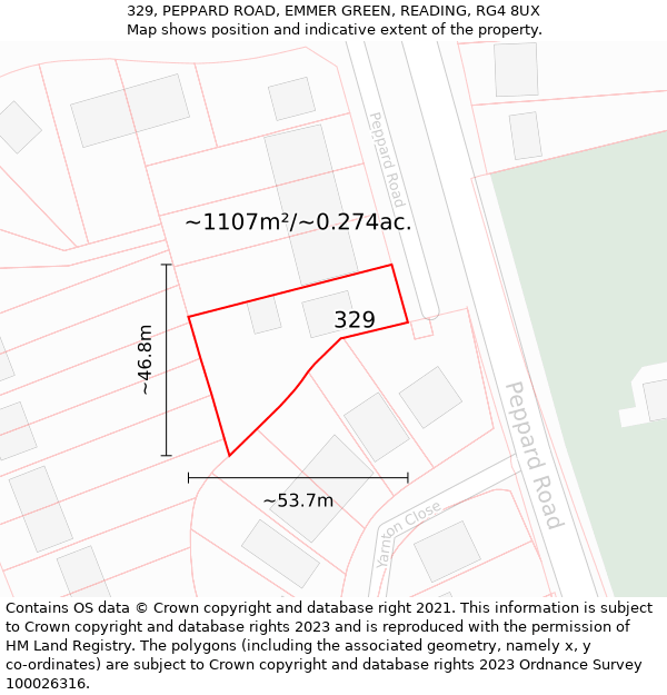 329, PEPPARD ROAD, EMMER GREEN, READING, RG4 8UX: Plot and title map