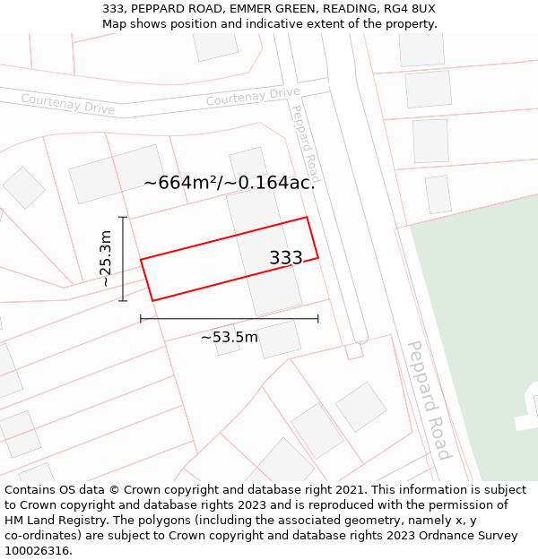 333, PEPPARD ROAD, EMMER GREEN, READING, RG4 8UX: Plot and title map