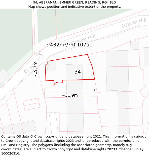 34, ABERAMAN, EMMER GREEN, READING, RG4 8LD: Plot and title map