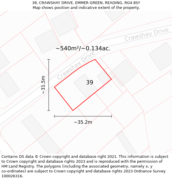 39, CRAWSHAY DRIVE, EMMER GREEN, READING, RG4 8SY: Plot and title map