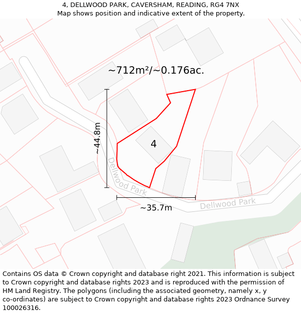 4, DELLWOOD PARK, CAVERSHAM, READING, RG4 7NX: Plot and title map