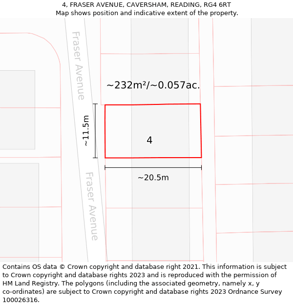 4, FRASER AVENUE, CAVERSHAM, READING, RG4 6RT: Plot and title map