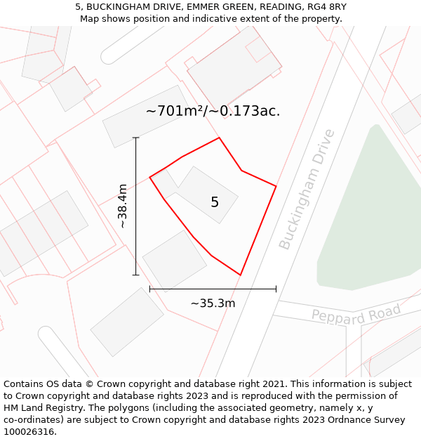 5, BUCKINGHAM DRIVE, EMMER GREEN, READING, RG4 8RY: Plot and title map