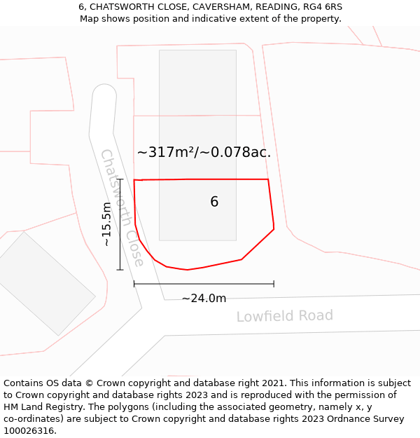 6, CHATSWORTH CLOSE, CAVERSHAM, READING, RG4 6RS: Plot and title map