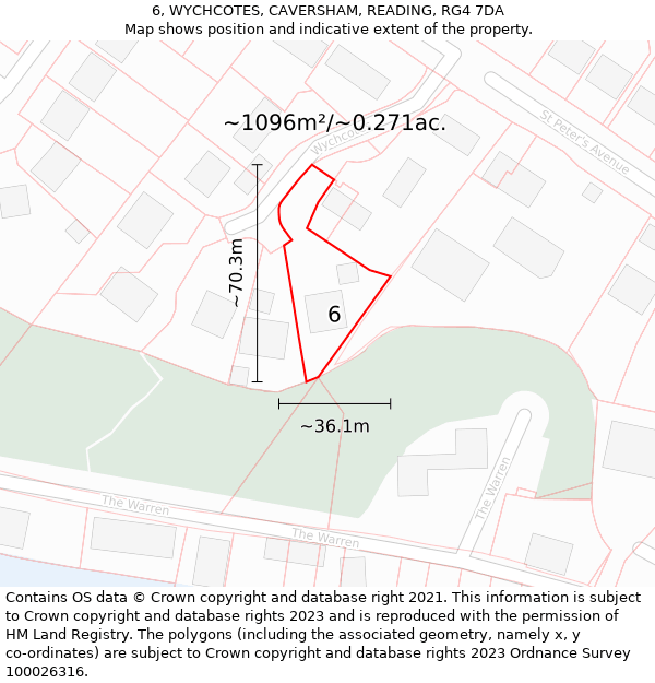 6, WYCHCOTES, CAVERSHAM, READING, RG4 7DA: Plot and title map