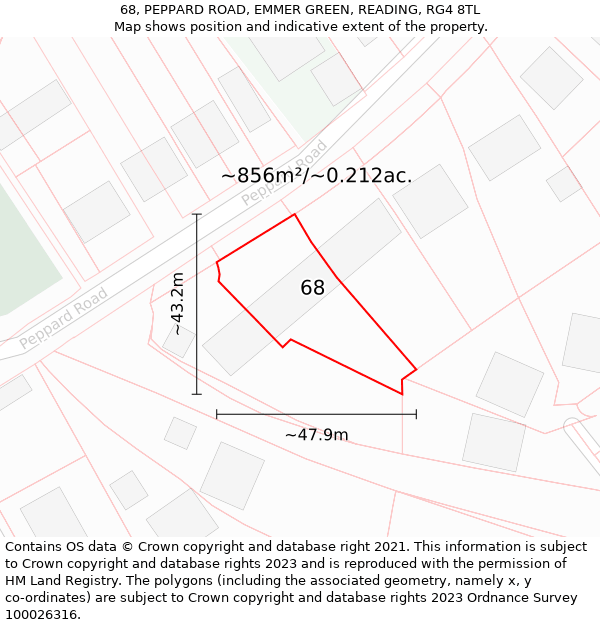 68, PEPPARD ROAD, EMMER GREEN, READING, RG4 8TL: Plot and title map