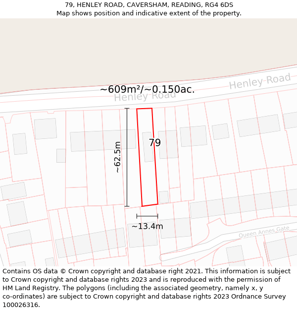 79, HENLEY ROAD, CAVERSHAM, READING, RG4 6DS: Plot and title map