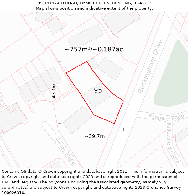 95, PEPPARD ROAD, EMMER GREEN, READING, RG4 8TP: Plot and title map