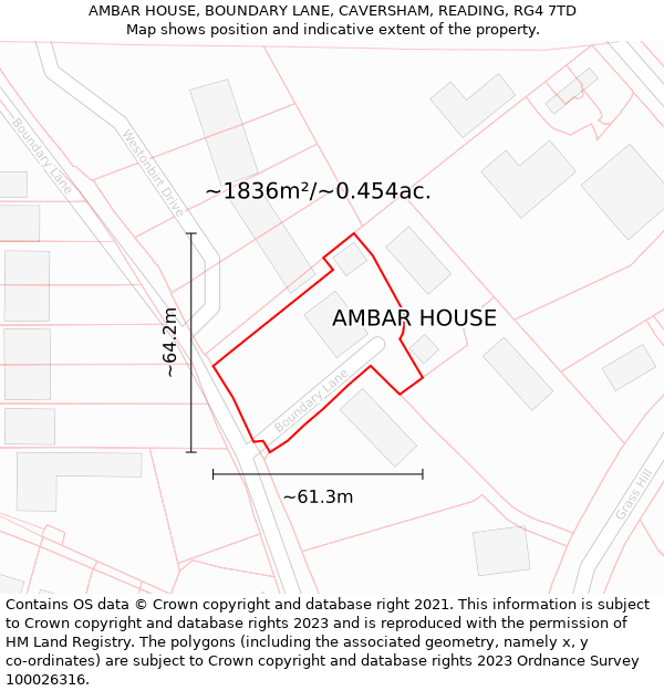 AMBAR HOUSE, BOUNDARY LANE, CAVERSHAM, READING, RG4 7TD: Plot and title map