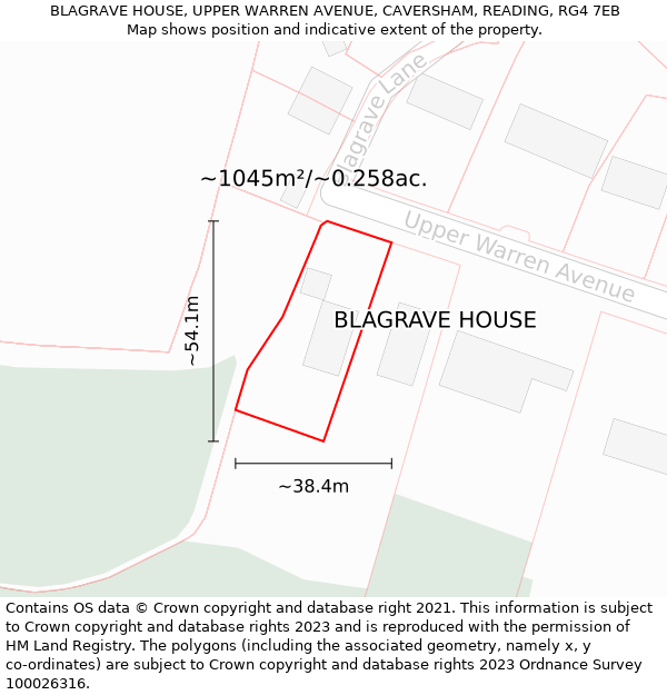 BLAGRAVE HOUSE, UPPER WARREN AVENUE, CAVERSHAM, READING, RG4 7EB: Plot and title map