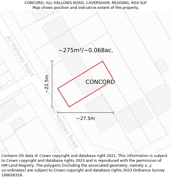 CONCORD, ALL HALLOWS ROAD, CAVERSHAM, READING, RG4 5LP: Plot and title map