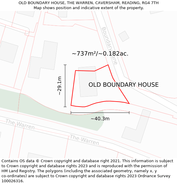 OLD BOUNDARY HOUSE, THE WARREN, CAVERSHAM, READING, RG4 7TH: Plot and title map