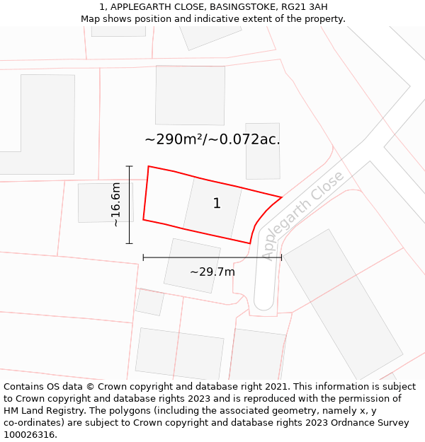 1, APPLEGARTH CLOSE, BASINGSTOKE, RG21 3AH: Plot and title map