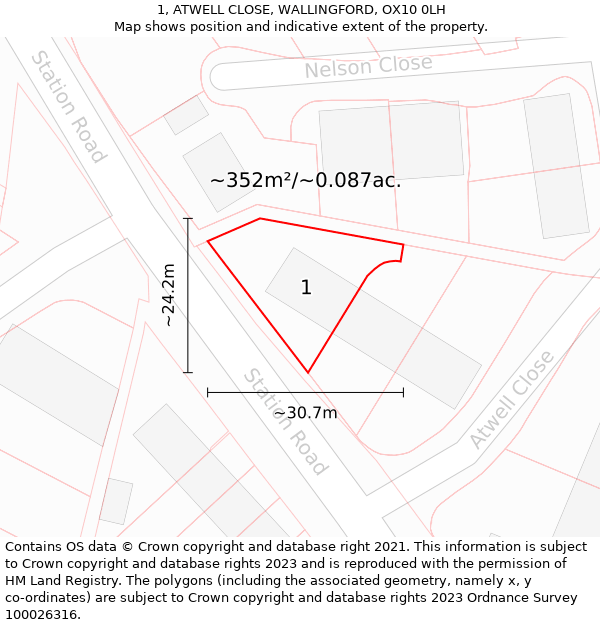 1, ATWELL CLOSE, WALLINGFORD, OX10 0LH: Plot and title map