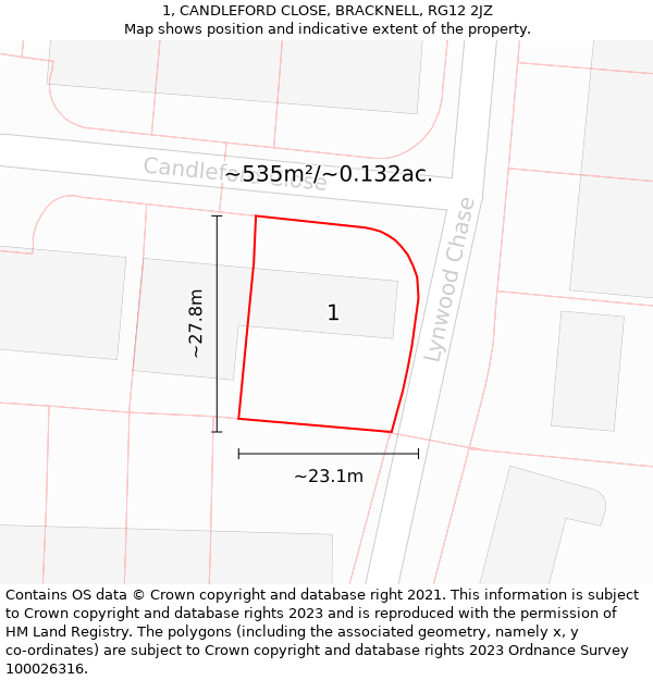 1, CANDLEFORD CLOSE, BRACKNELL, RG12 2JZ: Plot and title map