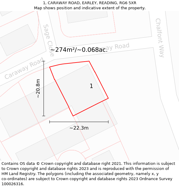 1, CARAWAY ROAD, EARLEY, READING, RG6 5XR: Plot and title map