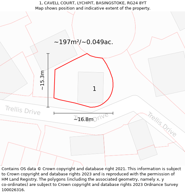 1, CAVELL COURT, LYCHPIT, BASINGSTOKE, RG24 8YT: Plot and title map