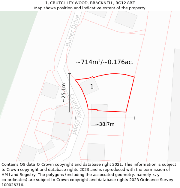 1, CRUTCHLEY WOOD, BRACKNELL, RG12 8BZ: Plot and title map