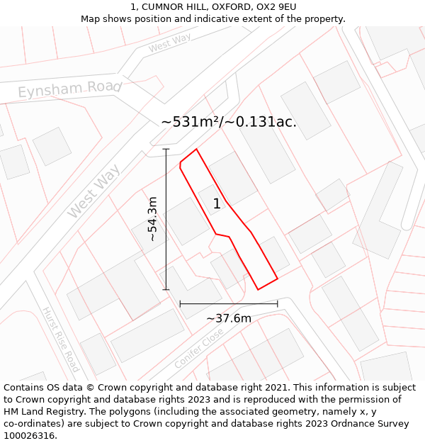 1, CUMNOR HILL, OXFORD, OX2 9EU: Plot and title map