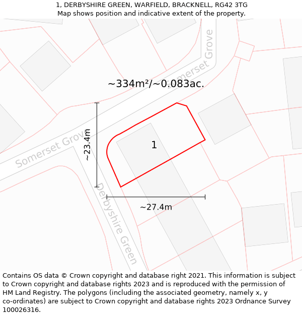 1, DERBYSHIRE GREEN, WARFIELD, BRACKNELL, RG42 3TG: Plot and title map