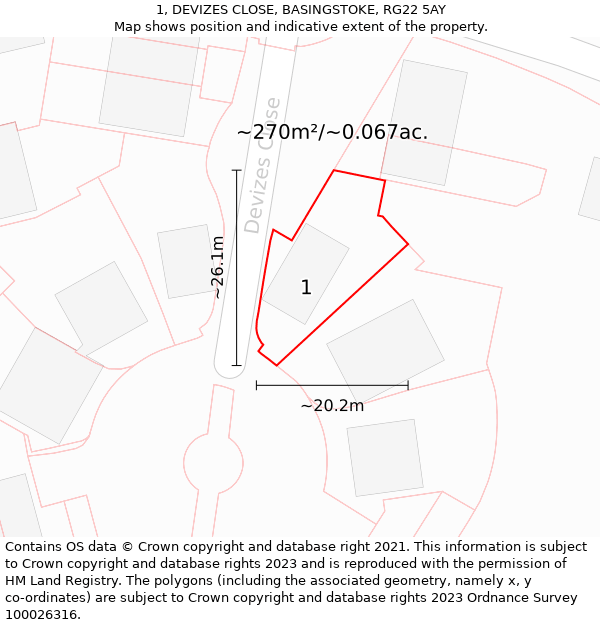 1, DEVIZES CLOSE, BASINGSTOKE, RG22 5AY: Plot and title map