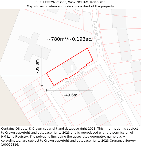 1, ELLERTON CLOSE, WOKINGHAM, RG40 2BE: Plot and title map