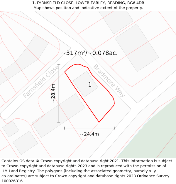 1, FARNSFIELD CLOSE, LOWER EARLEY, READING, RG6 4DR: Plot and title map