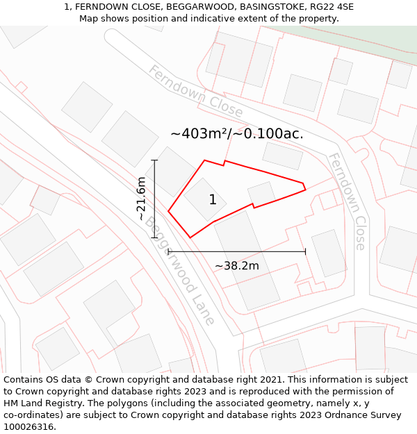 1, FERNDOWN CLOSE, BEGGARWOOD, BASINGSTOKE, RG22 4SE: Plot and title map