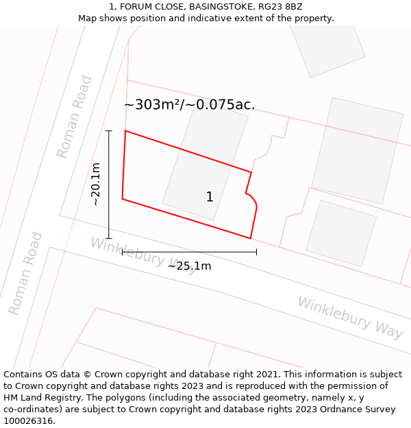 1, FORUM CLOSE, BASINGSTOKE, RG23 8BZ: Plot and title map