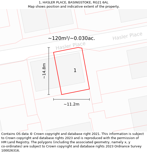 1, HASLER PLACE, BASINGSTOKE, RG21 6AL: Plot and title map