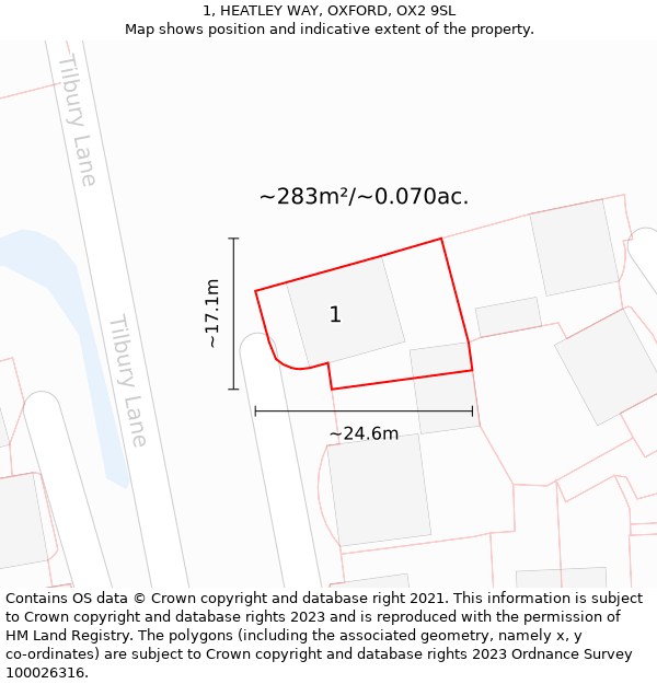 1, HEATLEY WAY, OXFORD, OX2 9SL: Plot and title map